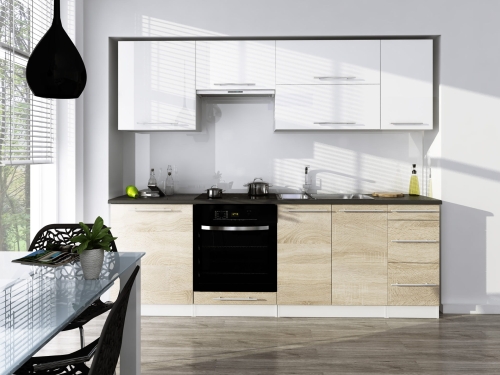 Kuchnia ROXI 2,40 m - połysk MDF + laminat
