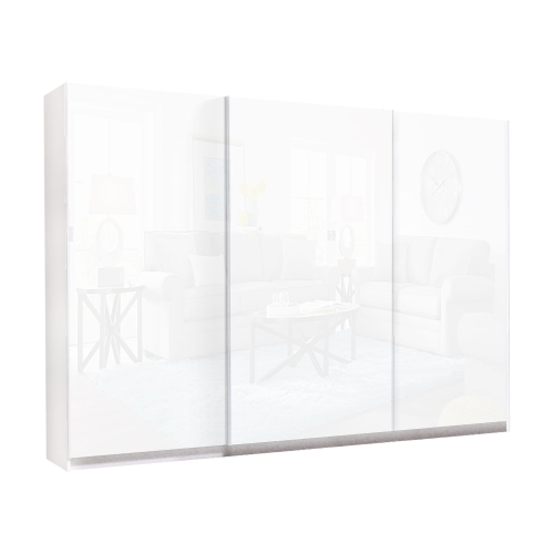 szafa przesuwna na wymiar  szerokość do 270 cm, wysokość do 245 cm, biały połysk MDF - szkło lacobel