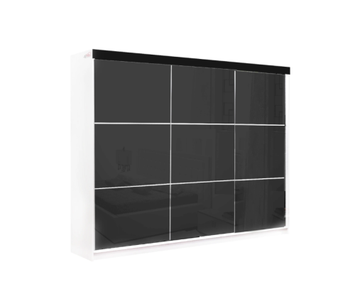 szafa przesuwna na wymiar wysokość do 278 cm, szerokość do 500 cm, kolor połysk MDF, poziome srebrne listwy