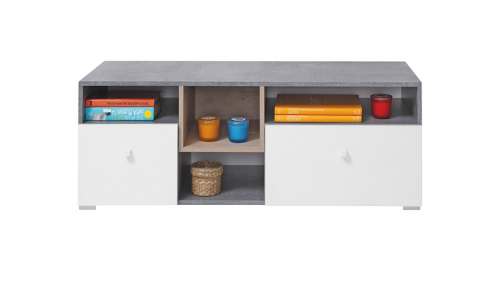 Stolik młodzieżowy RTV 120 cm SIGMA SI 9 beton+biały lux+dąb