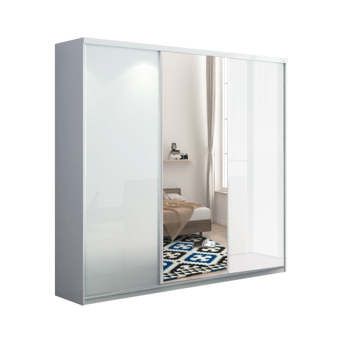 szafa przesuwna na wymiar wysokość do 278 cm, szerokość  do 500 cm, biały połysk z lustrem