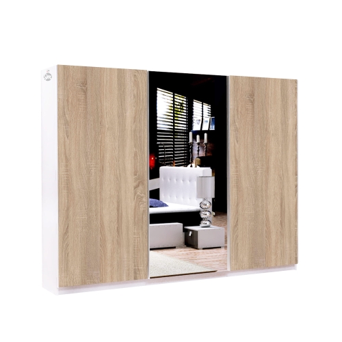 szafa przesuwna na wymiar wysokość do 245 cm, szerokość od 100 do 270 cm, dąb Sonoma / dąb Artisan  z lustrem