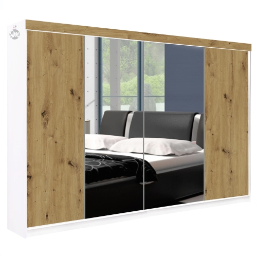 szafa przesuwna na wymiar wysokość do 278 cm, szerokość do 500 cm, Drewnopodobne z lustrem KONFIGURATOR