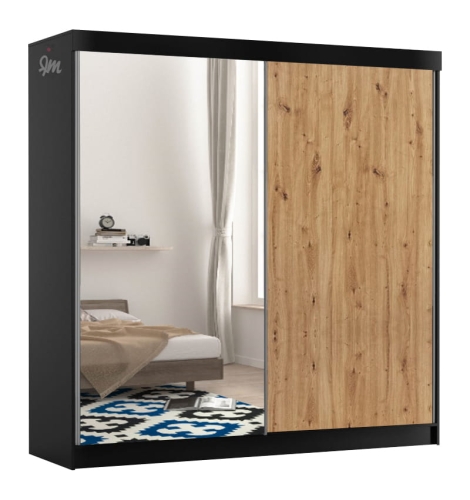 BIMAK 2 drzwi, lustro, korpus czarn mat, front dąb artisan in.jpg