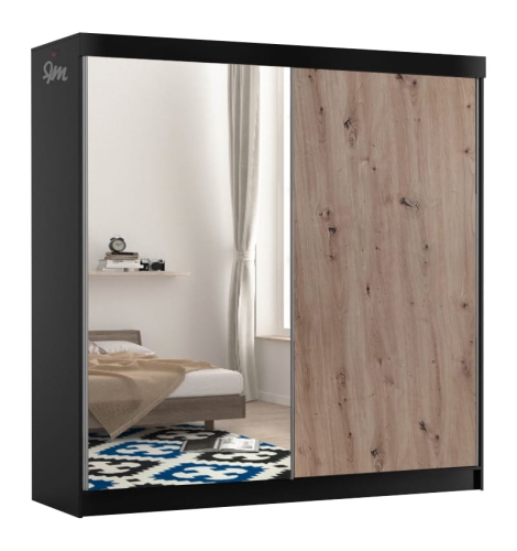 BIMAK 2 drzwi, lustro, korpus czarny mat, front dąb artisan zdj.jpg