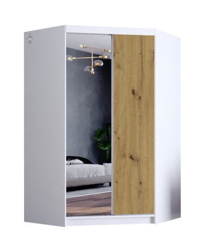 szafa narożna korpus biały mat, lustro, dąb artisan .jpg