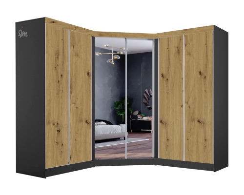 mini garderoba narożna MOON korpus czarny mat, lustro, dąb artisan.jpg