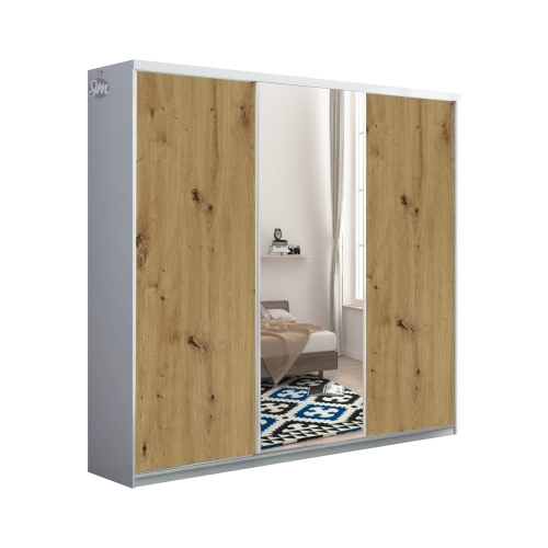 BIMAK 3 Drzwi,lustro, korpus biały mat, drzwi dąb artisan.jpg