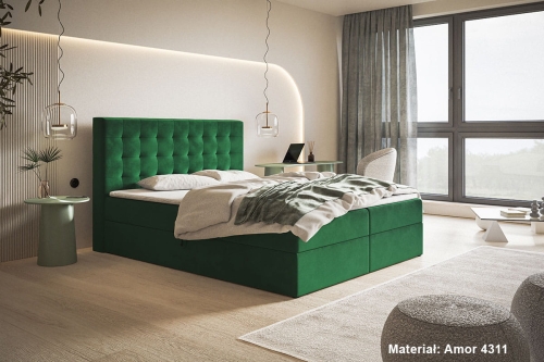 Łóżko kontynentalne 160x200 z pojemnikami na pościel  otwieranymi do góry LONDON