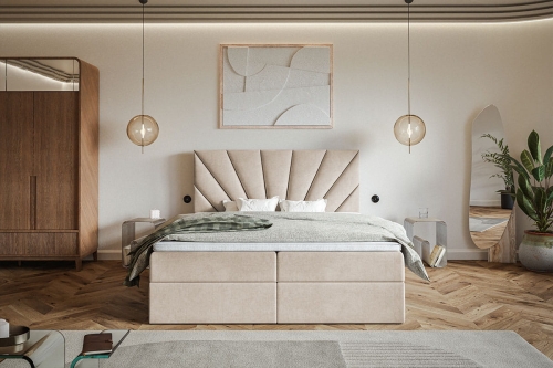 Łóżko kontynentalne 160x200 z pojemnikami na pościel  otwieranymi do góry SEOUL