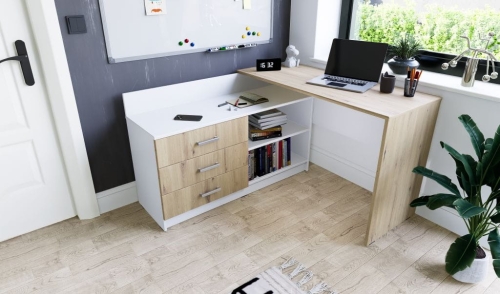 Biurko narożne KIKI od JustMeble - białe+ dąb artisan.jpg