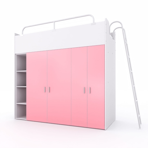 Łóżko piętrowe KIKI 2 (80x190) dla dzieci z drabinką i szafami  fronty różowy mat