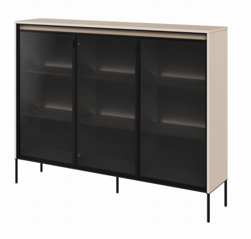 Beżowa przeszklona komoda 150 cm na nóżkach - LED TREND TR - 08