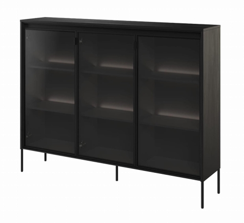 Czarna przeszklona komoda 150 cm na nóżkach - LED TREND TR - 08