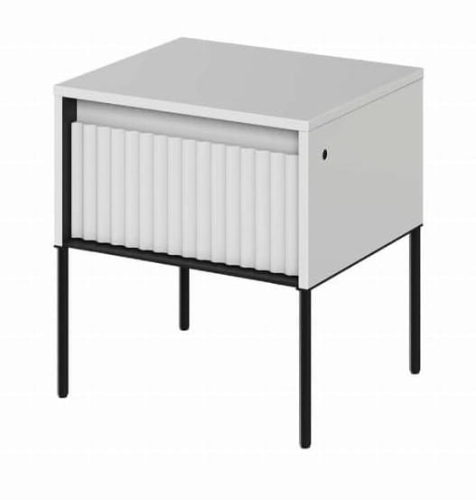Biały stolik nocny z szufladą na czarnych nóżkach LED TREND TR-10