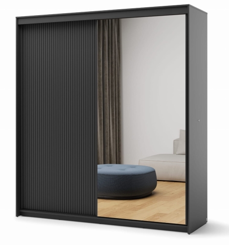 Czarna ryflowana szafa z lustrem 200 cm TREND TZ-01 LED
