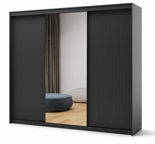 Czarna ryflowana szafa z lustrem 250 cm TREND TZ-01 LED 