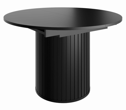 Czarny okrągły rozkładany stół, 120–160 cm, z ryflowaną nogą - ZANTE ZA9