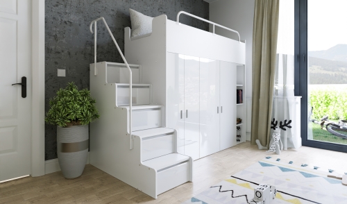 łóżko piętrowe KIKI ze schodkami 80x190 cm biały połysk (4).jpg