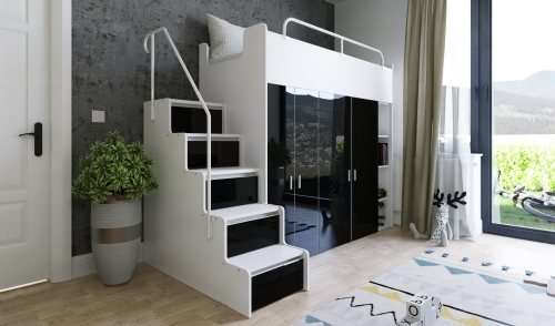 łóżko piętrowe KIKI ze schodkami 80x190 cm czarny połysk  (4).jpg