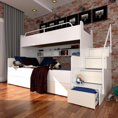 Łóżko piętrowe KIKI 3 ze schodkami 2/3 osobowe - połysk różne kolory