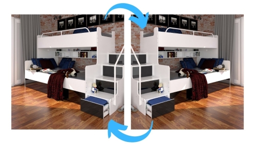 ŁÓŻKO PIĘTROWE KIKI 3 PODWÓJNE SPANIE ECRU POŁYSK (2) strona lewa prawa