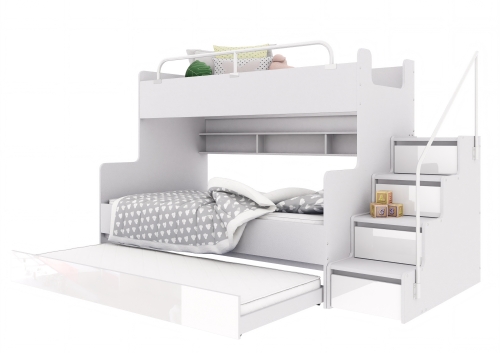 Łożko piętrowe KIKI 3 MAX z dodatkowym spaniem 3/4 osobowe - ecru połysk