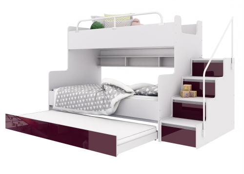 Łożko piętrowe KIKI 3 MAX z dodatkowym spaniem 3/4 osobowe - fioletowy połysk
