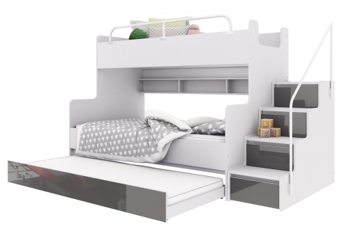 Łożko piętrowe KIKI 3 MAX z dodatkowym spaniem 3/4 osobowe - szary połysk