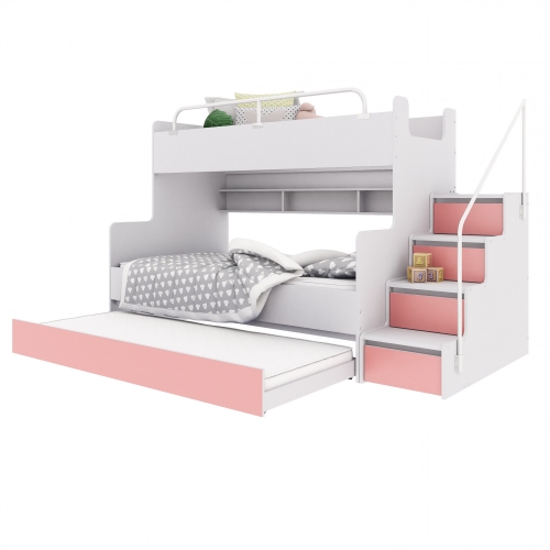 Łożko piętrowe KIKI 3 MAX z dodatkowym spaniem 3/4 osobowe - różowy mat
