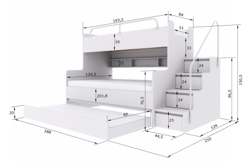 ŁÓŻKO PIĘTROWE KIKI 3 Z DODATKOWYM SPANIEM WYMIARY.jpg