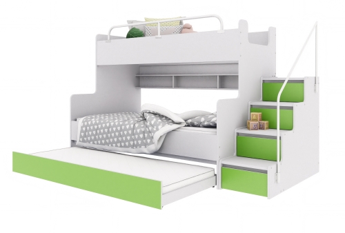 Łożko piętrowe KIKI 3 MAX z dodatkowym spaniem 3/4 osobowe - limonkowy mat