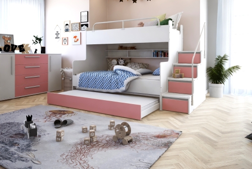 Łóżko piętrowe KIKI3 MAX różne kolory matowe, RÓŻOWY MAT (1).jpg