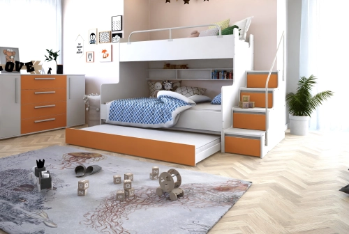 Łóżko piętrowe KIKI3 MAX różne kolory matowe, POMARAŃCZOWY MAT (1).jpg