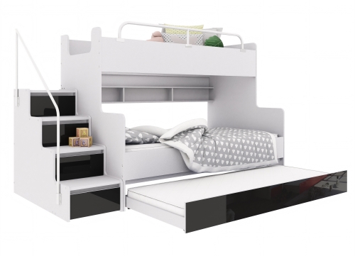 Łożko piętrowe KIKI 3 MAX z dodatkowym spaniem 3/4 osobowe - czarny połysk