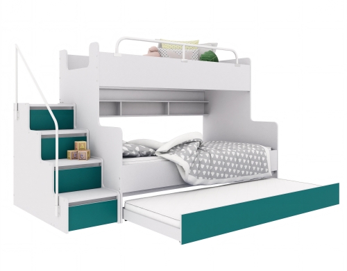 Łożko piętrowe KIKI 3 MAX z dodatkowym spaniem 3/4 osobowe - turkusowy mat