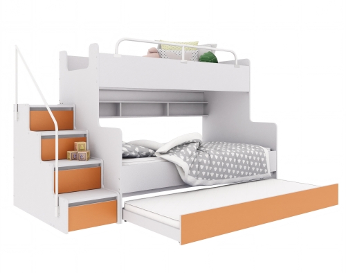 Łożko piętrowe KIKI 3 MAX z dodatkowym spaniem 3/4 osobowe - pomarańczowy mat
