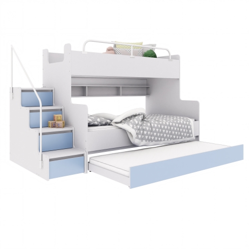 Łożko piętrowe KIKI 3 MAX z dodatkowym spaniem 3/4 osobowe - jasnoniebieski mat