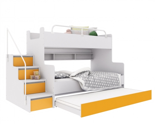 Łożko piętrowe KIKI 3 MAX z dodatkowym spaniem 3/4 osobowe - żółty mat