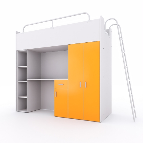  Łóżko piętrowe KIKI 4 (80x190 cm) z biurkiem i drabinką - pomarańczowy MAT 