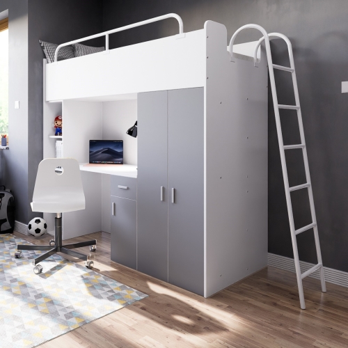 Łóżko piętrowe KIKI 4 (80x190 cm) z biurkiem i drabinką - czarny MAT