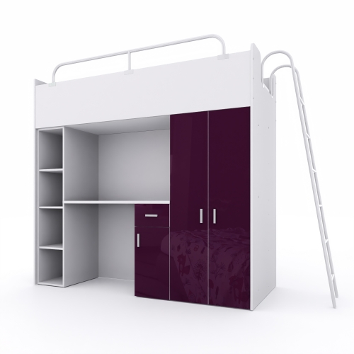 KIKI4 rozmiar 80x190 cm z biurkiem i drabinka FIOLETOWY POŁYSK.jpg
