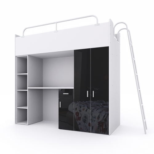 KIKI4 rozmiar 80x190 cm z biurkiem i drabinka CZARNY POŁYSK (3).jpg