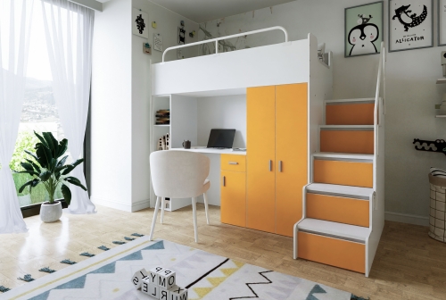 KIKI4 rozmiar 80x190 ze schodkami i biurkiem pomarańczowy MAT (2).jpg