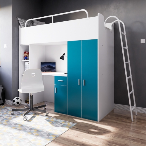 Łóżko piętrowe KIKI4 z drabinką 80x190 - turksuowy MAT  (2).jpg