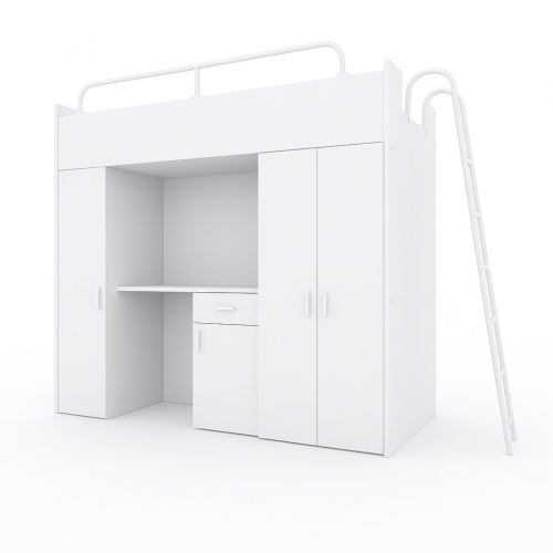 Łóżko piętrowe KIKI 5 (80x190 cm) z biurkiem i drabinką - biały MAT