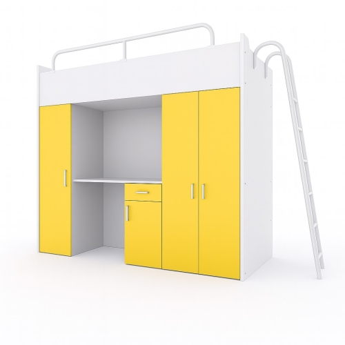 Łóżko piętrowe KIKI 5 (90x200 cm) z biurkiem i drabinką - żółty MAT