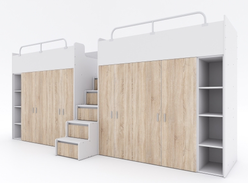 Dwa Łóżka piętrowe KIKI 2 ze schodkami 80x190 cm, różne kolory mat