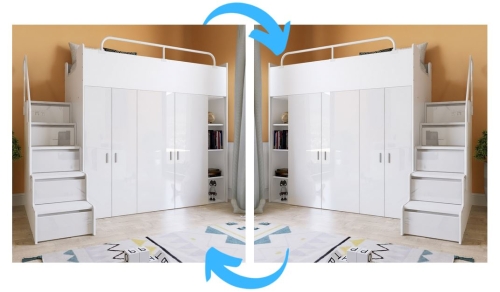 łóżko piętrowe KIKI ze schodkami 90x200 cm biały połysk (2)strony.JPG