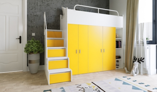 KIKI2 90x200 MAX ze schodkami żółty mat (3).jpg